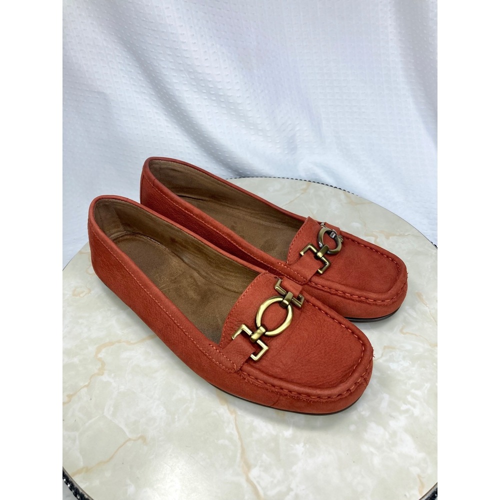 Aerosoles Hazelnut Leather Bit Loafers Womens 8 Burnt Orange Slip On Comfy Flats